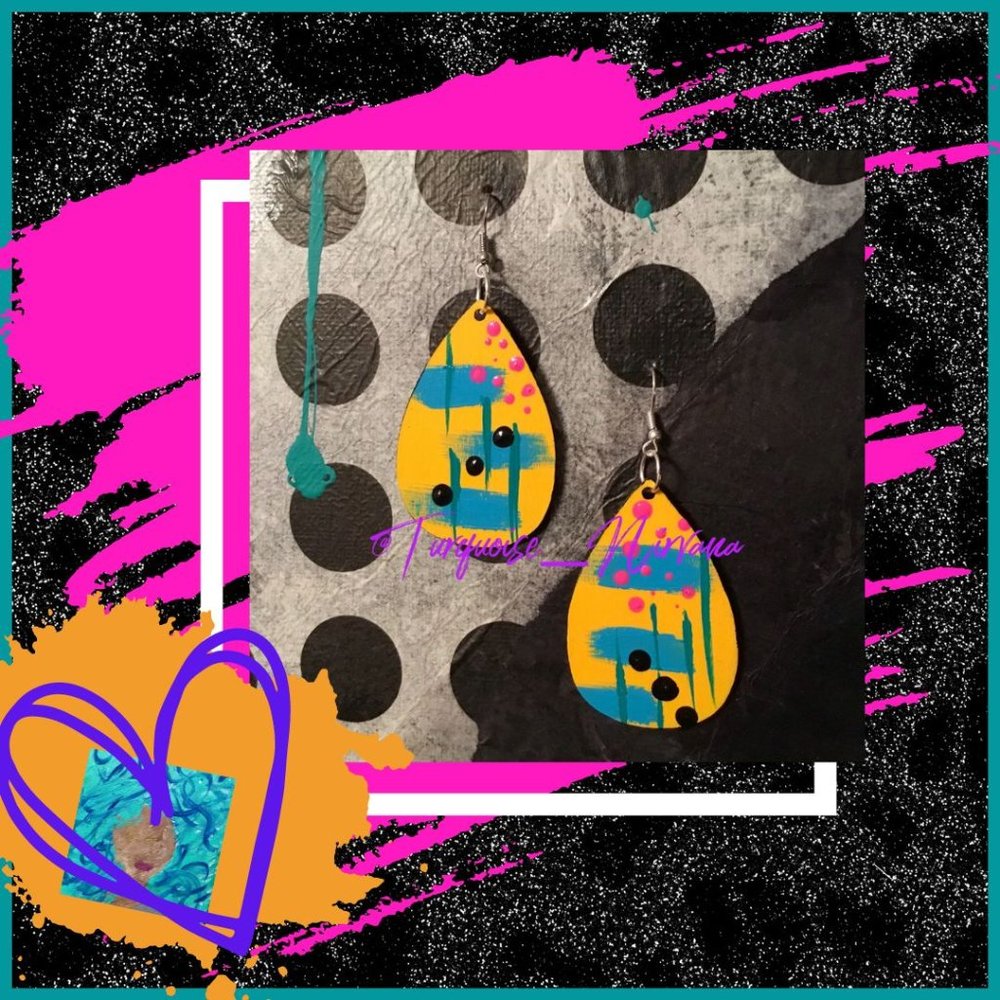 M-235: Yellow Abstract Teardrop Earrings